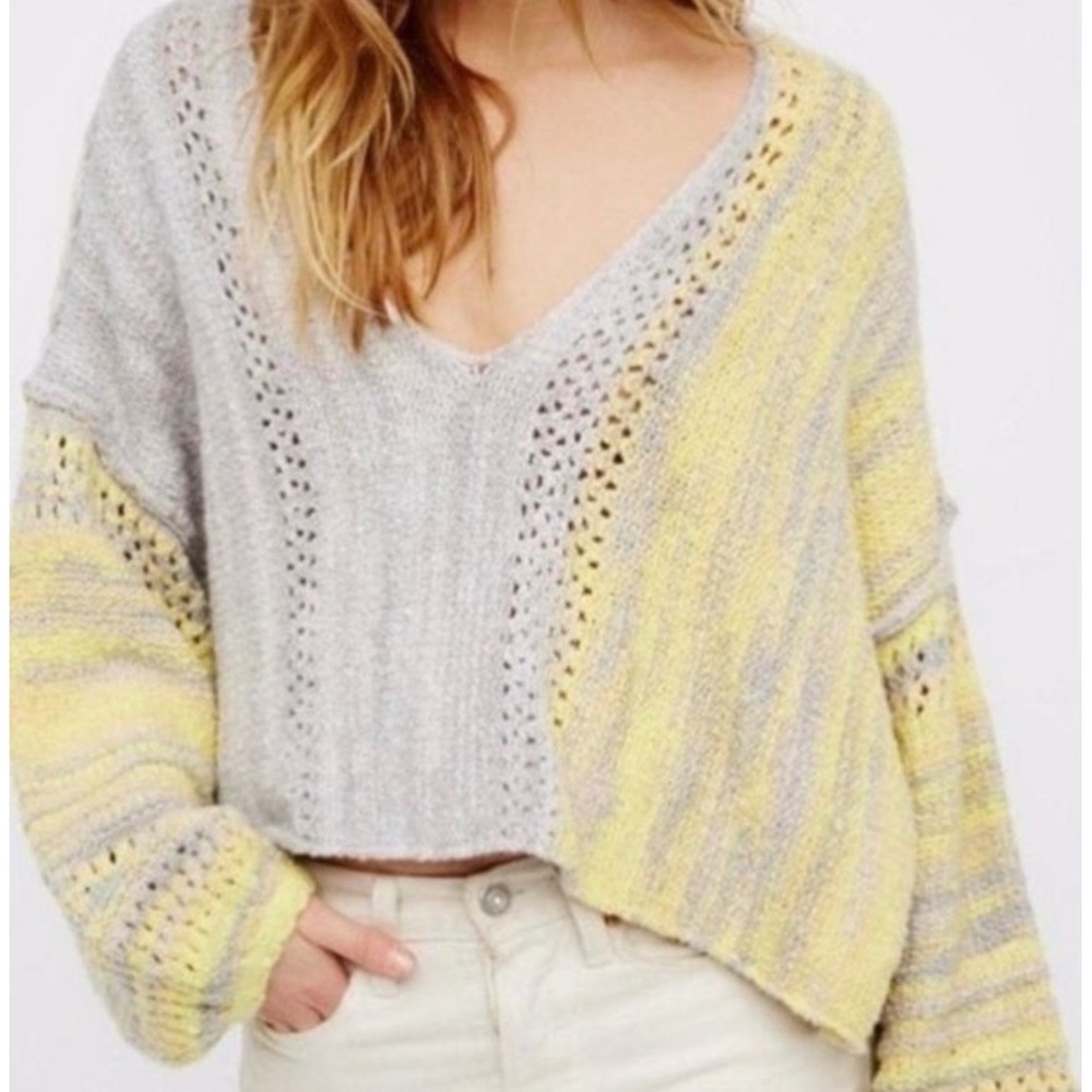 FREE PEOPLE Womens Asymetrical Sweater Boho Crochet Chunky Knit Colorblock Small